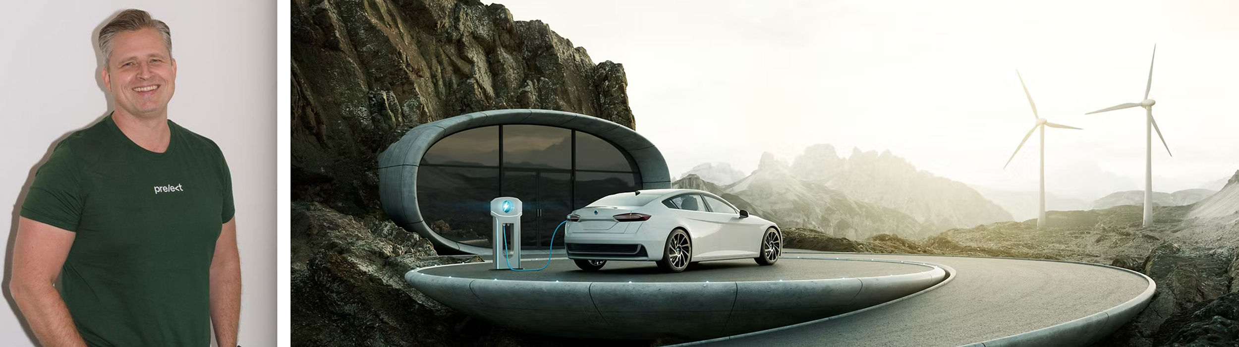 Collage of Christian Askvik-Hansen and corporate image of Prelect