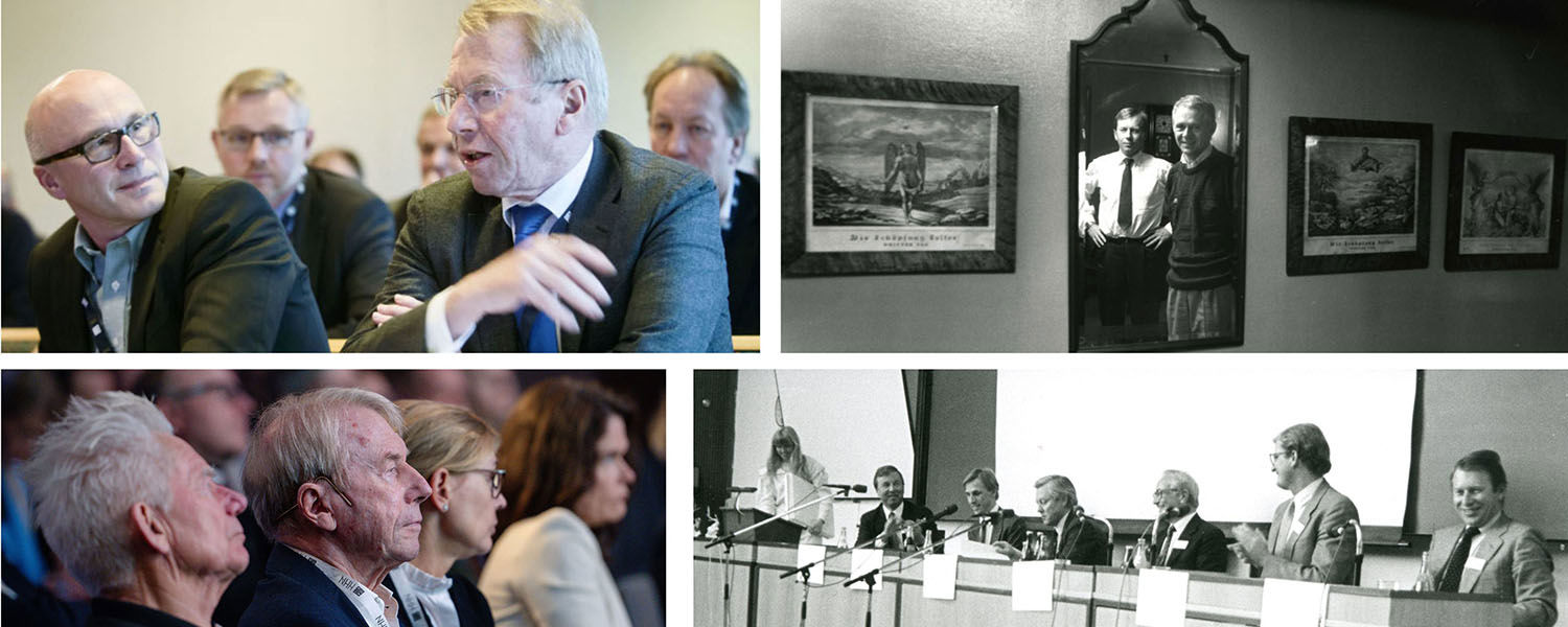Photo collage of Jens Ulltveit Moe visiting NHH at several occasions