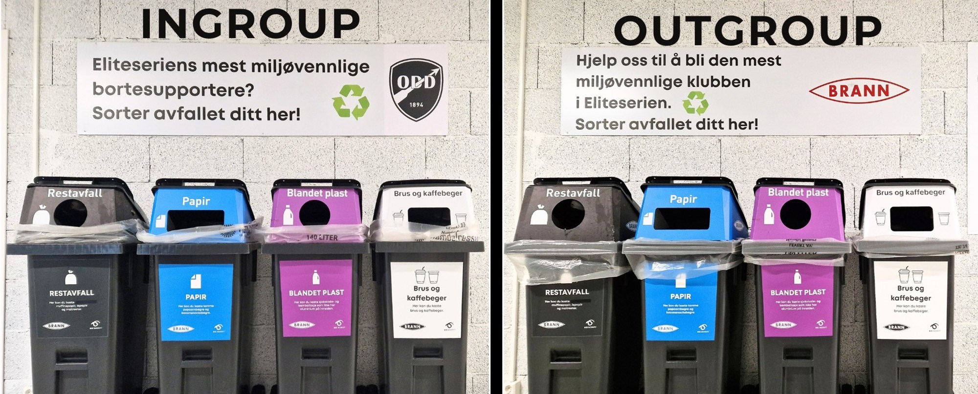 Recyling bins at Brann stadium