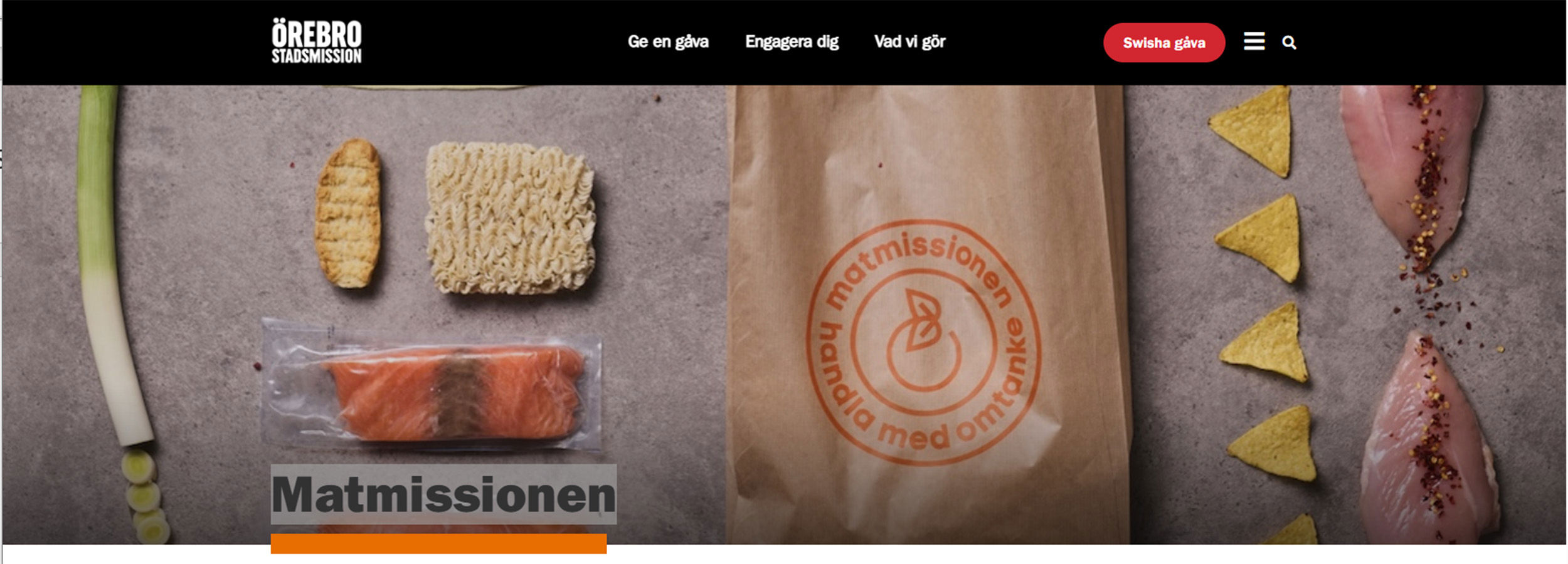 Screen shot of Matmission Örebro’s web page