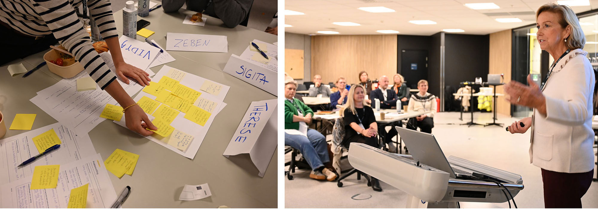 Photo collage from the event - featuring sticky notes and inspirational speaker