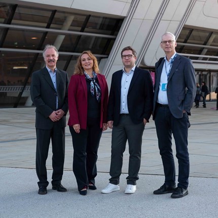 As the Norwegian Climate Foundation is an associate partner, Paarup Michelsen attended the ENGAGE.EU annual conference in Vienna at the end of October.  From the left: Moritz Fleischmann, Sabine Saint-Rose, Lars Henrik Paarup Michelsen and Øystein Thøgersen. Photo:  Branka Kostadinovic