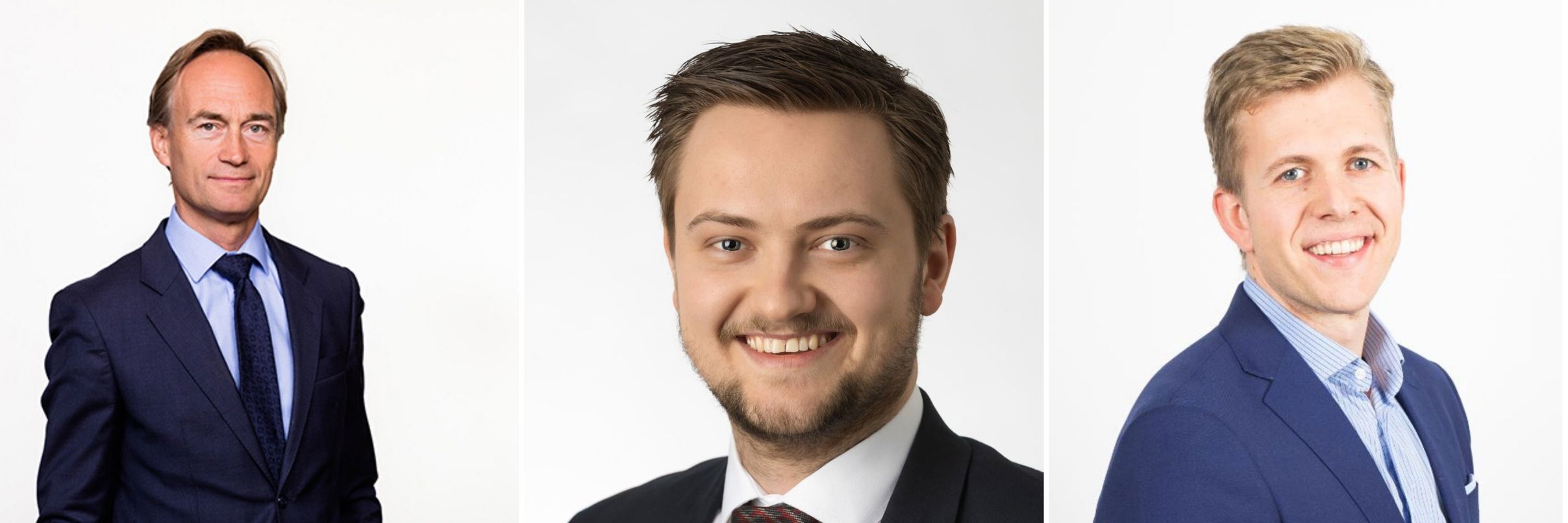 Fra venstre: Atle Vereide (SEB), Thomas Myrholt (SpareBank 1 Markets) og masterstudent Steinar Slåtten. Foto: Privat