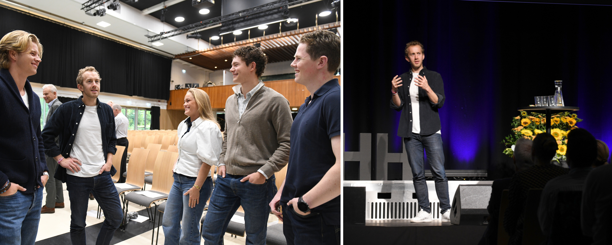 Mellom NHH-studenter og Lehmkuhl-taler gikk inspirasjonen begge veier. Martin Schütt sammen med Thomas Bye Gram (t.v.), Cora Fonnes, Fridtjof Myhre Kvaleid og Magnus G. Kozar. Foto: Hallvard Lyssand 