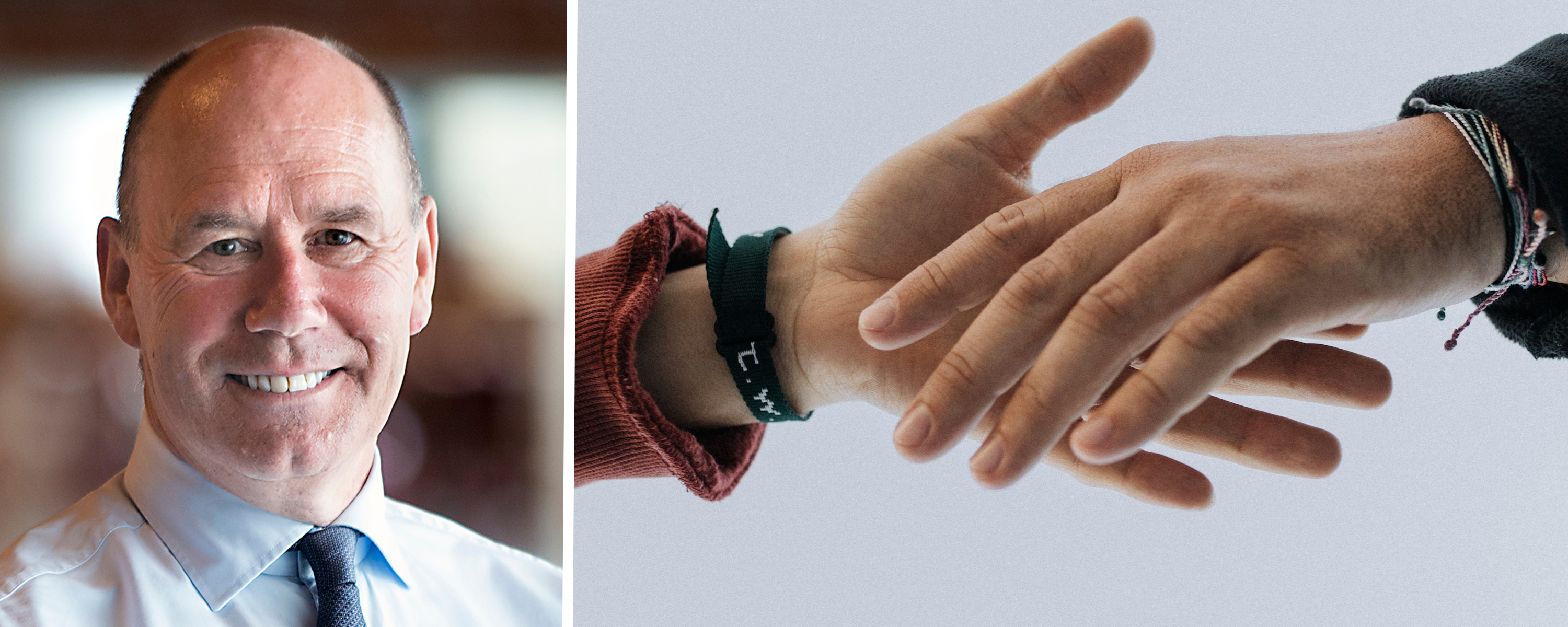 Hender som strekker seg mot hverandre og NHH-professor Tor W. Andreassen.