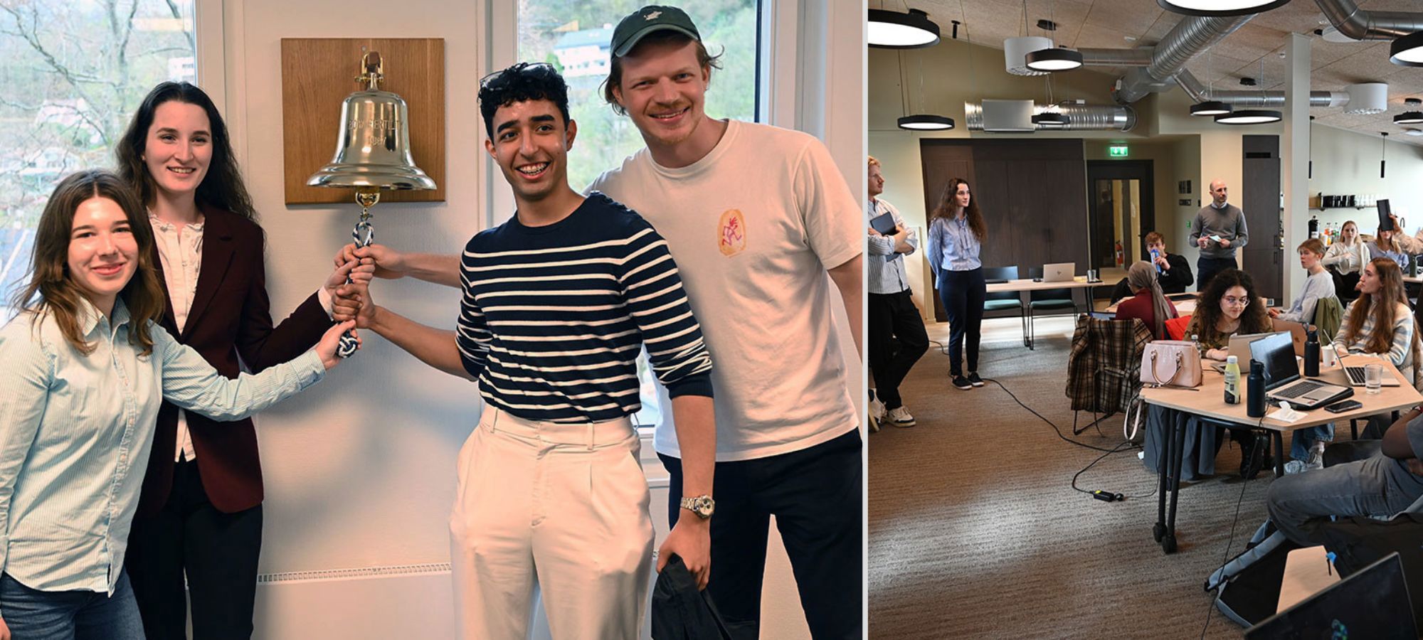 Vinnerne av årens innovasjonssprint på NHH: Yelyzaveta Tykhonova, Paola Pop, Nassim Haou og Bjarne Laartz (NHH-student). Foto: Arent Kragh