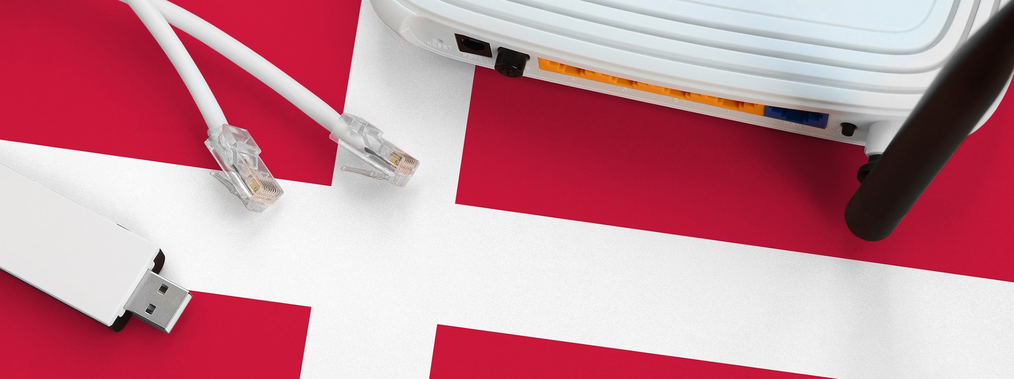 Danish flag and internet equipment.Photo: Mykhailo Polenok/Dreamstime.com