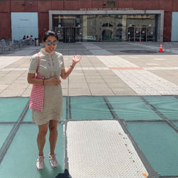 Olivia Kim outside NYU Stern School of Business