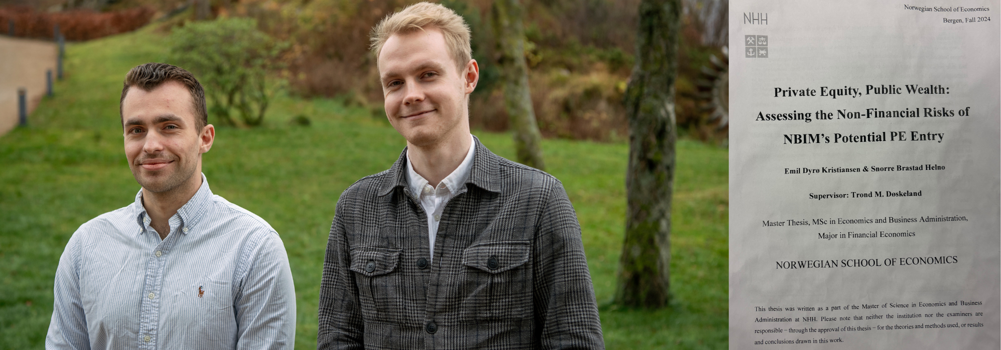 After submitting their master's thesis (left), Snorre Helno (left) and Emil Kristiansen are going abroad for their last semester at NHH.