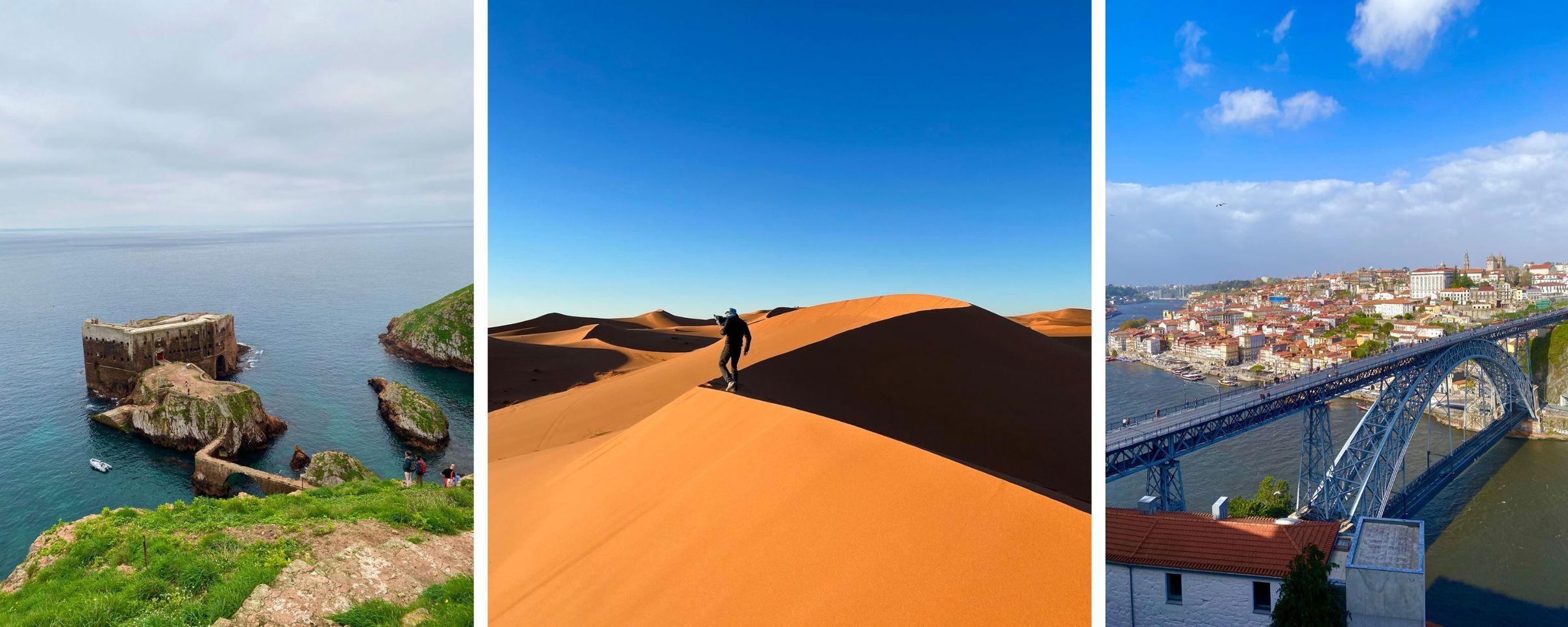 Tre bilder tatt av Daniel Midtbø på utveksling i Portugal. Foto: privat