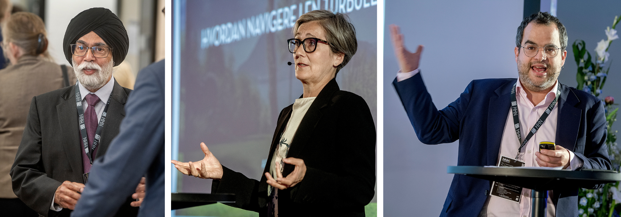 Professor Kulwant Singh fra Singapores nasjonale universitet (t.v.) og Hec Paris-professor, Jeremy Ghez dro de geopolitiske linjene fra land utenfor Norge og Europa. Christina Pletten prøvde å dekode hva egentlig trumpisme er.