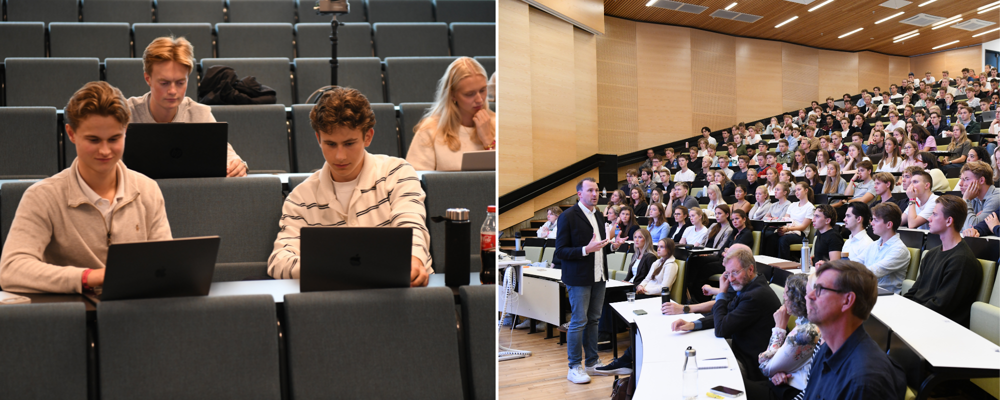 Benjamin Leonardo Salvesen (left) and hundreds of fellow students wrestled with a challenge posed by Equinor’s René Højklint during Thursday’s case day.