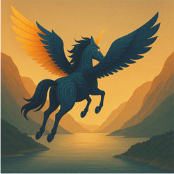 AI-generated picture of unicorn in flight.