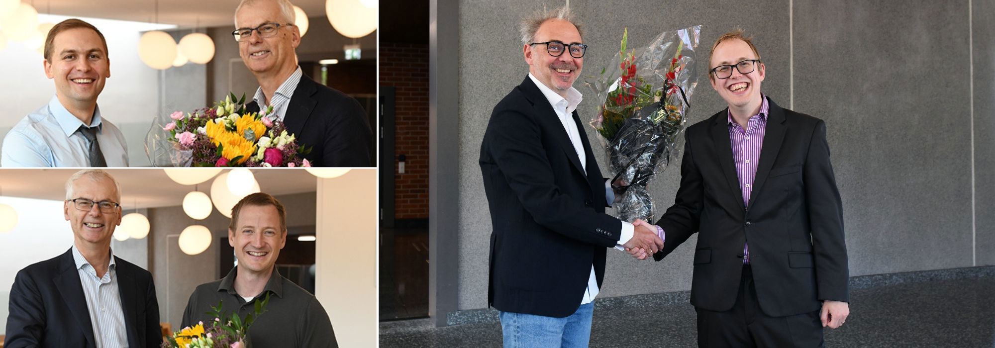 Ivan Belik and Geir Drage Berentsen were congratulated by former NHH Rector Øystein Thøgersen in June. This week, Floris Zoutman received flowers and congratulations from NHH’s current Rector, Helge Thorbjørnsen. Photo: Sven Are Nymark / Sigrid Folkestad 