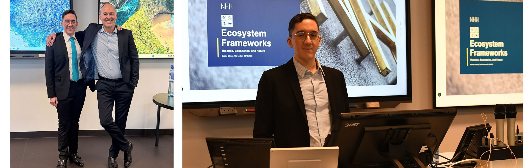 Collage of photos, after and before trial lecture 