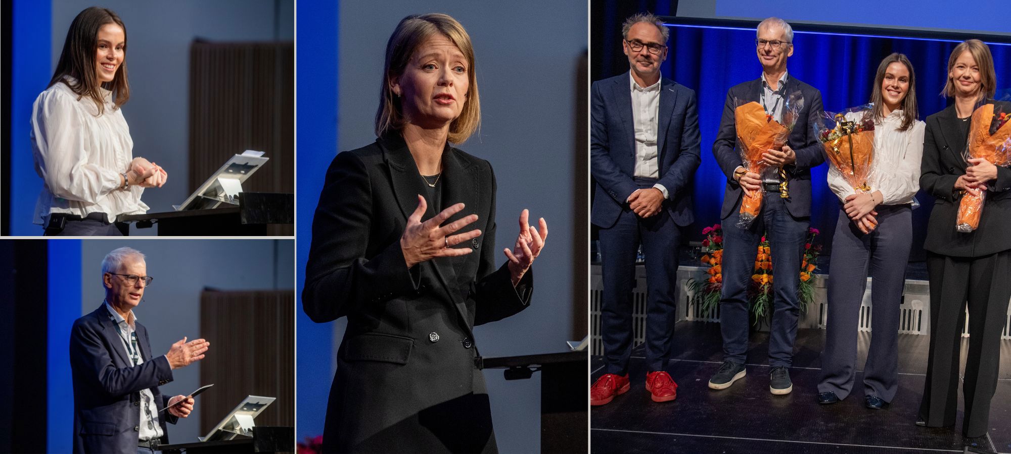 Masterstudent Regine Træen Kallmyr, professor Øystein Thøgersen, Ida Wolden Bache - og NHHs rektor Helge Thorbjørnsen. 