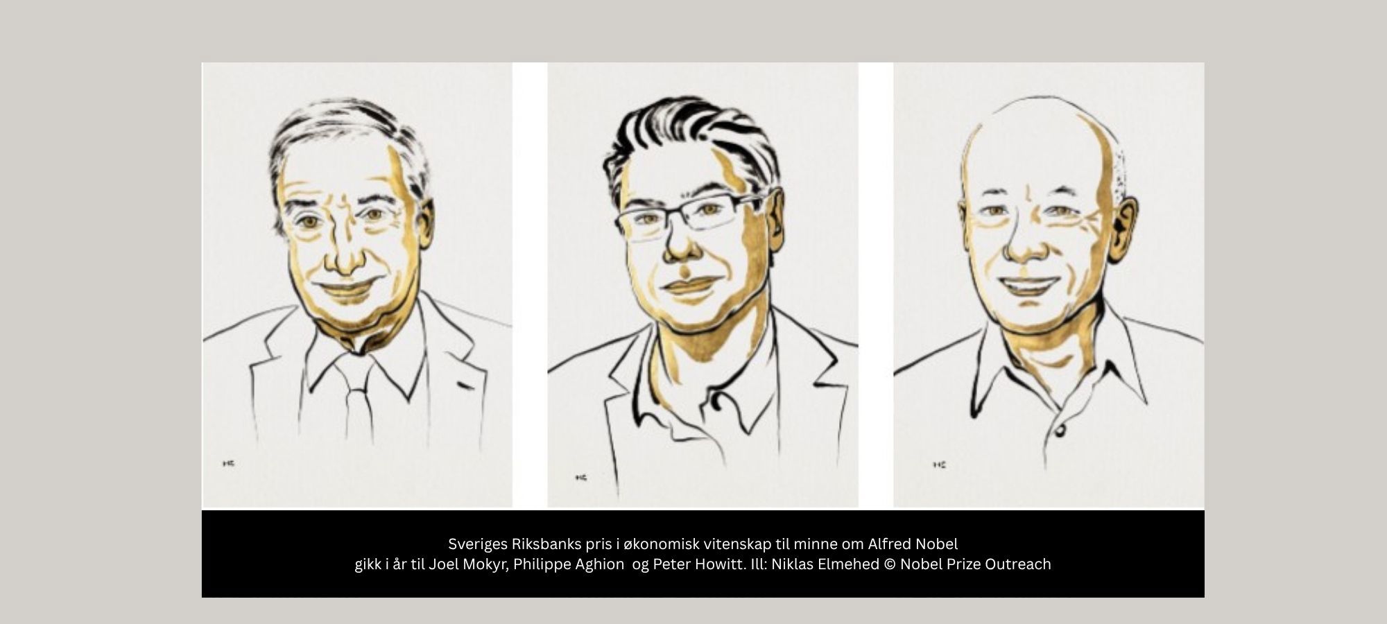 Sveriges Riksbanks pris i økonomisk vitenskap til minne om Alfred Nobel gikk i år til Joel Mokyr, Philippe Aghion  og Peter Howitt. Ill: Niklas Elmehed © Nobel Prize Outreach