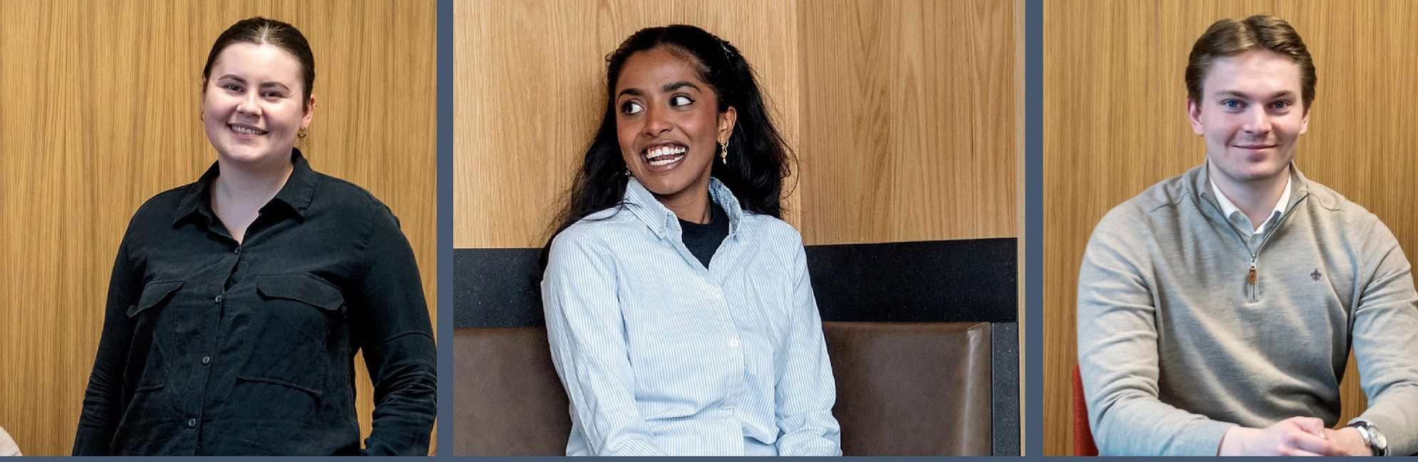 Leder Stine Sjøhaug, samarbeidsansvarlig Thiviya Sivapalan og informasjonsansvarlig Håvard Fagerholt, alle i den studentdrevne Økonomiformidlingen ved Norges Handelshøyskole. Foto Helge Skodvin