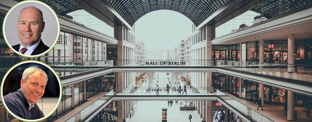 Professors Andreassen and Angelshaug superimposed on picture of shopping mall