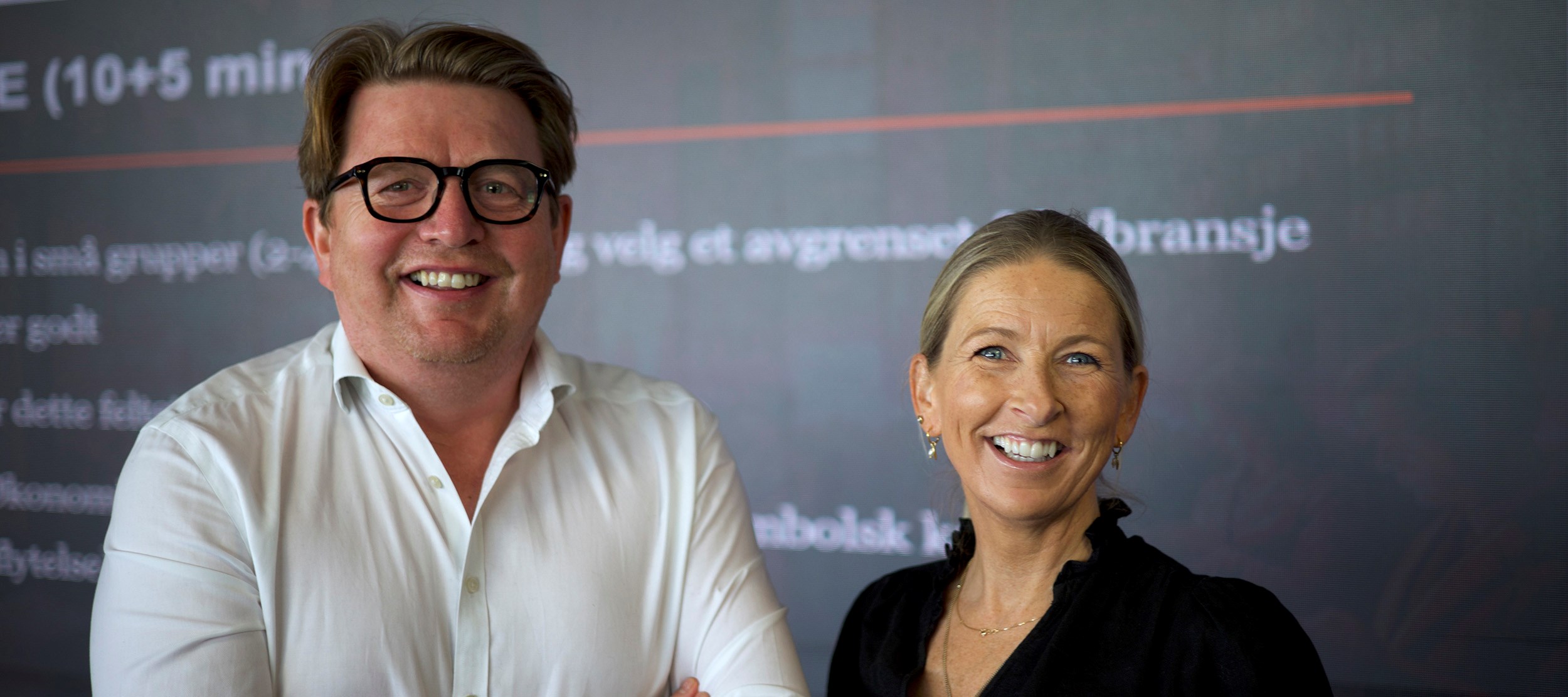 Ole Johan Solberg som er salgssjef VAP i Pelagia og Eva Margrethe Hessen Global Sales Director i TradeWinds i DN Media Group. Foto: Ove Sjøstrøm