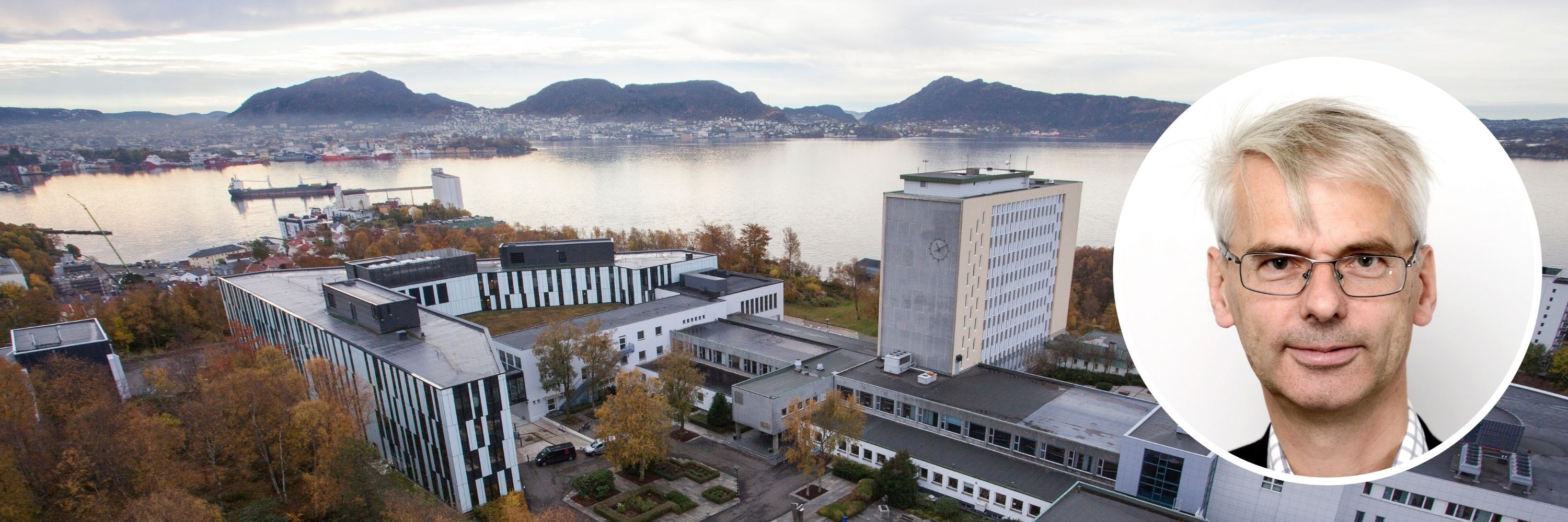 Bilde av NHH-campus og rektor Øystein Thøgersen. Foto: Varde Media / Helge Skodvin