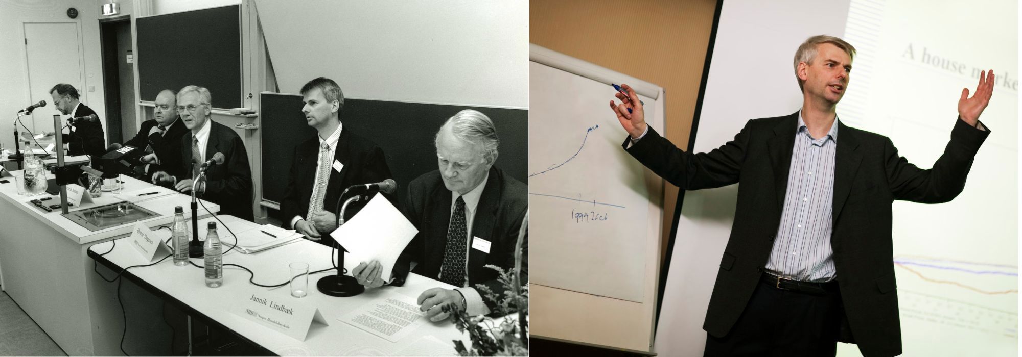 Vårkonferansen 1990: Øystein Thøgersen var fersk på NHH, men satt i panel med blant andre Victor D. Norman  og Jannik Lindbæk.