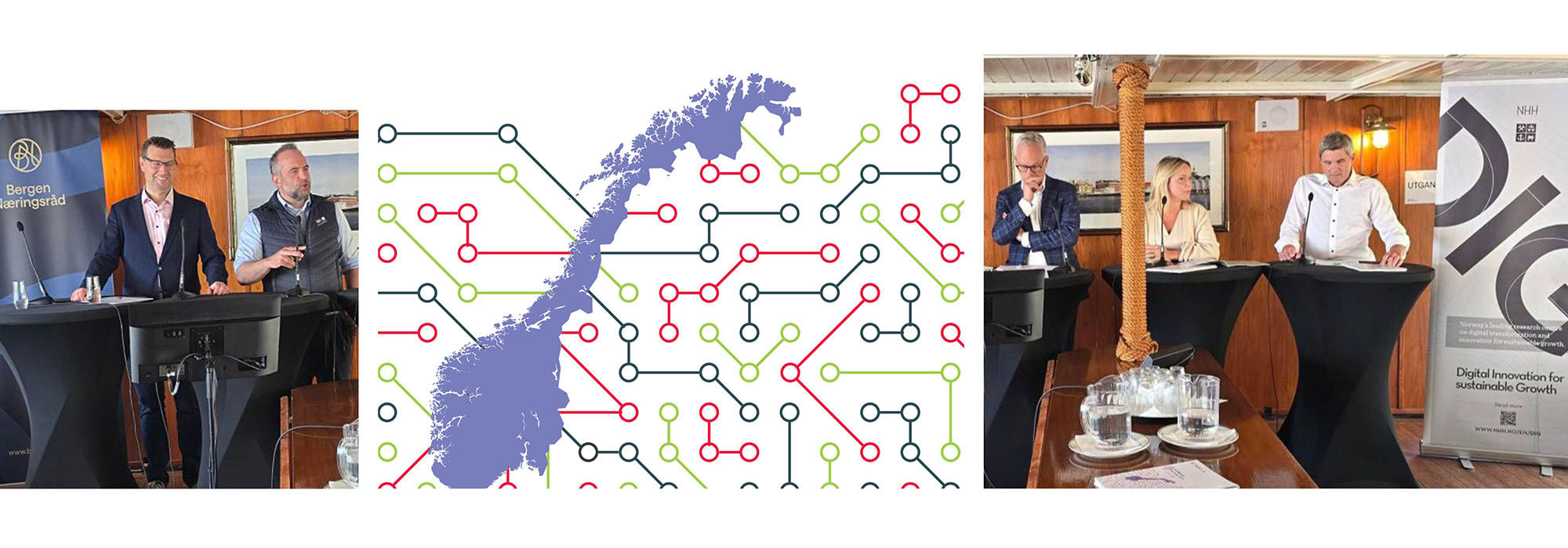 Photo collage of speakers Jesse Weltevreden, Bram Timmermans, Øystein Søreide, Karen Dolva and John M. Leirvik