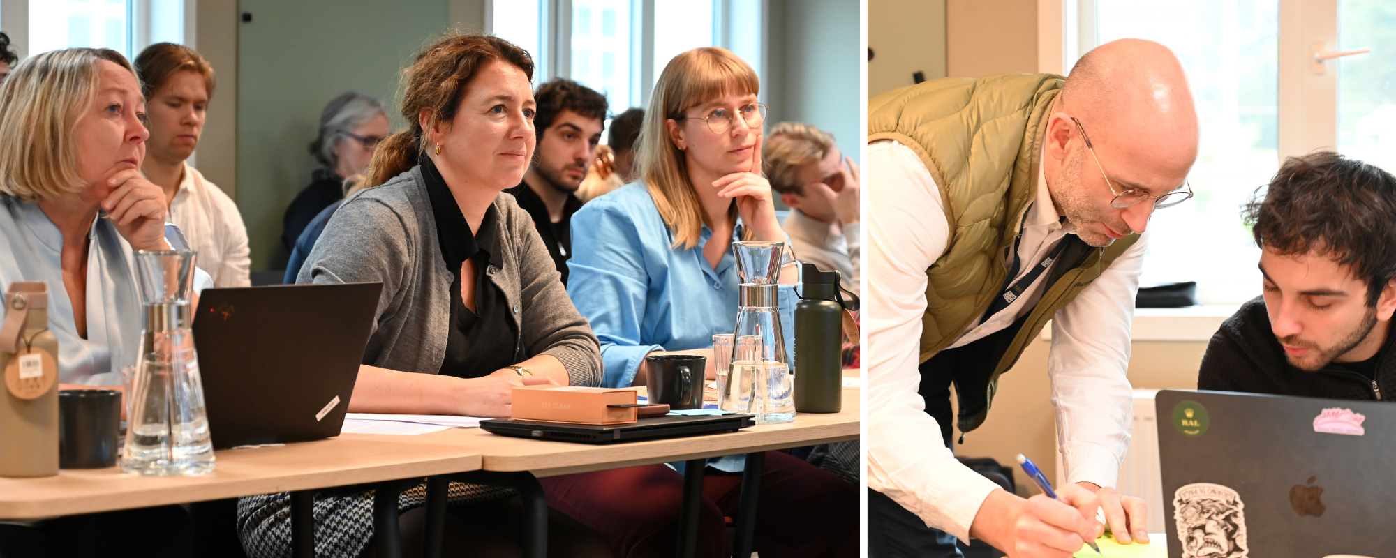 – Jeg sitter igjen med stor respekt for det studentene fikk til på så kort tid, sier jurymedlemmet Anne Marie Vigeland (i midten) fra  Stiftelsen Diakonova Haraldsplass. Her sammen med Astrid Aarhus Byrknes fra samme institusjon og Tora Gaden Söderström fra Bergen kommune. Til høyre NHH-førsteamanuensis Björn Schmeisser og NHH-student Francesco Foschi. Foto: Bjørn Egil Halvorsen