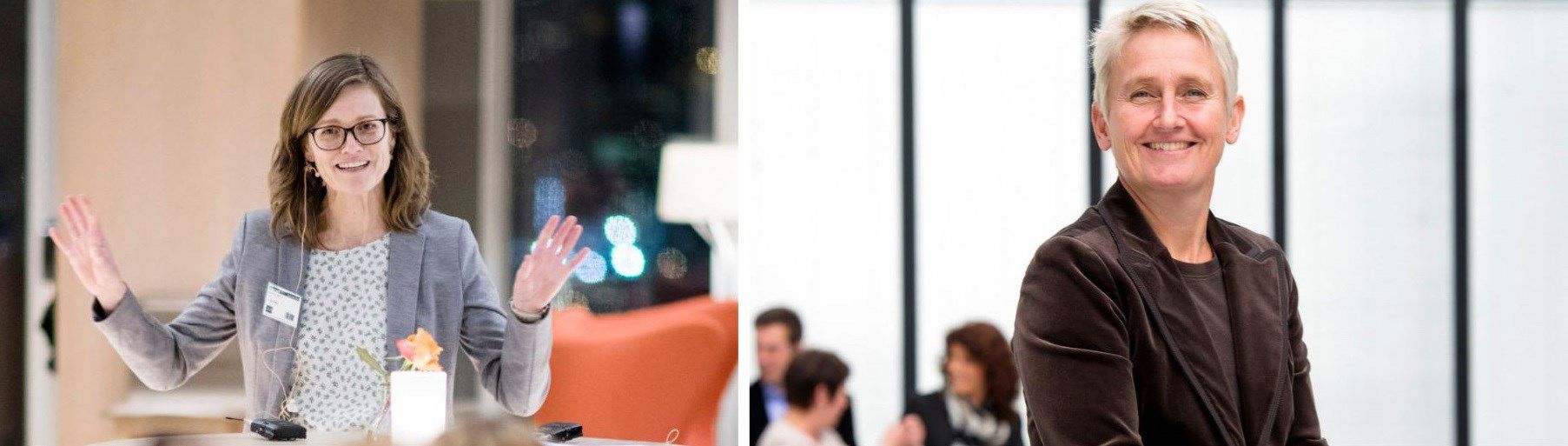 Førsteamanuensis Jøril Mæland (t.v.) og professor Karin Thorburn, begge fra institutt for finans på NHH. 