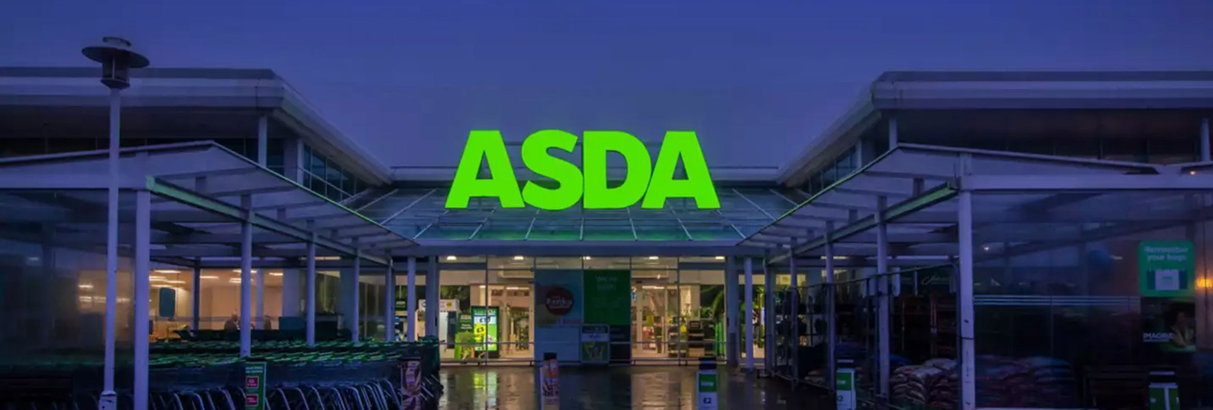 An ASDA store front at night. Photo: ASDA press photo