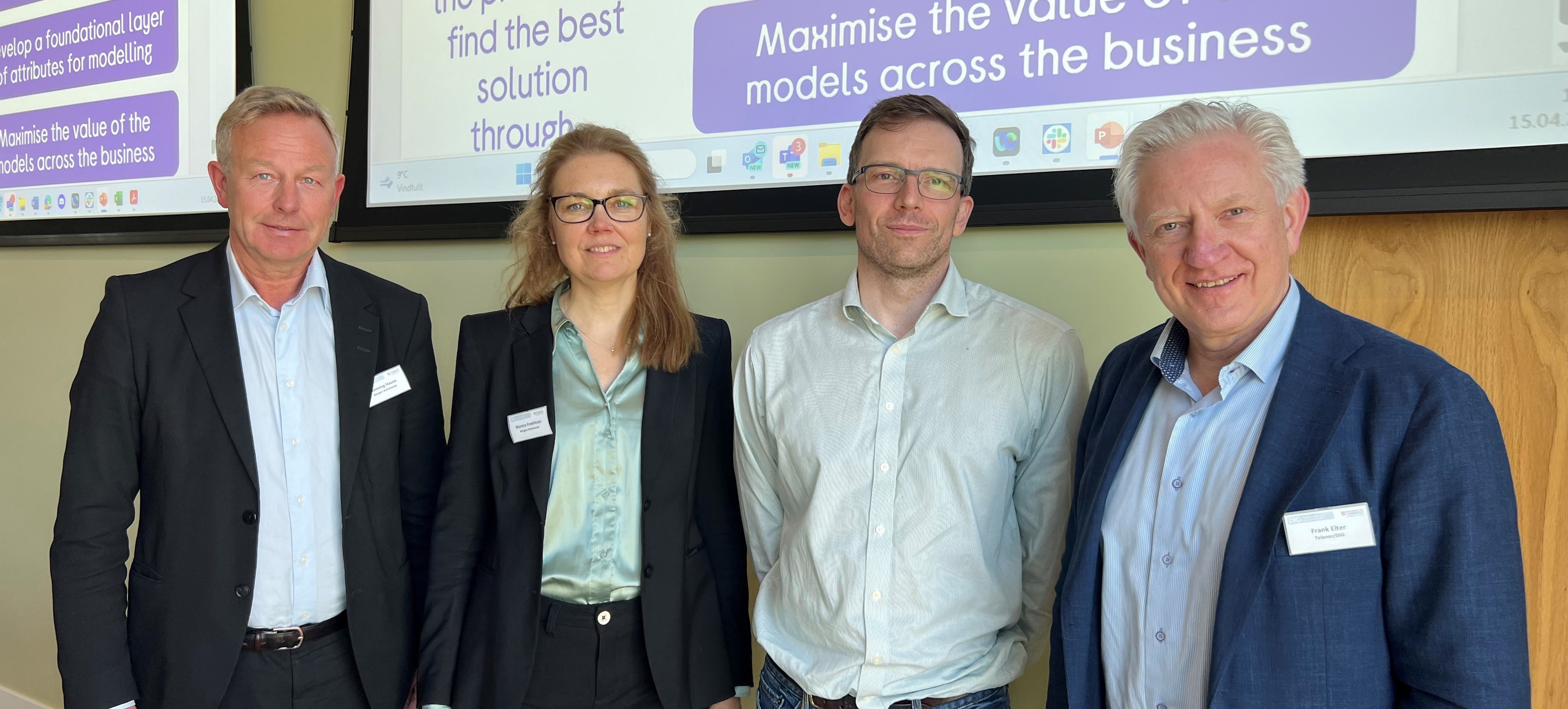 From the left: Henning Hauso and Monica Fredriksen both from Bergen Municipality, Robert Bates from Currys and Frank Elter from Telenor. 