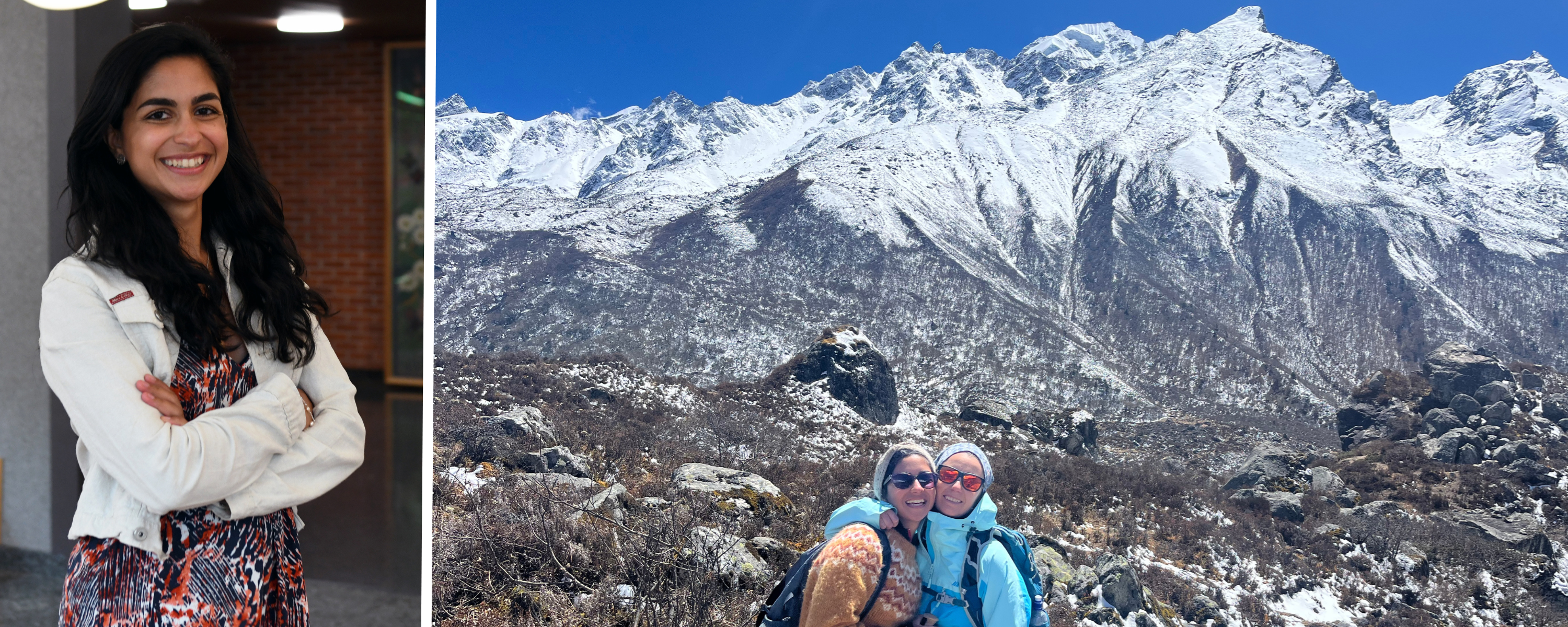 Nikita Dhawan and friend Vilde Nakkim at the foot of a montain in Nepal. 