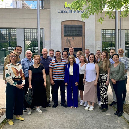 Participants gathered outside Universidad Carlos III de Madrid.