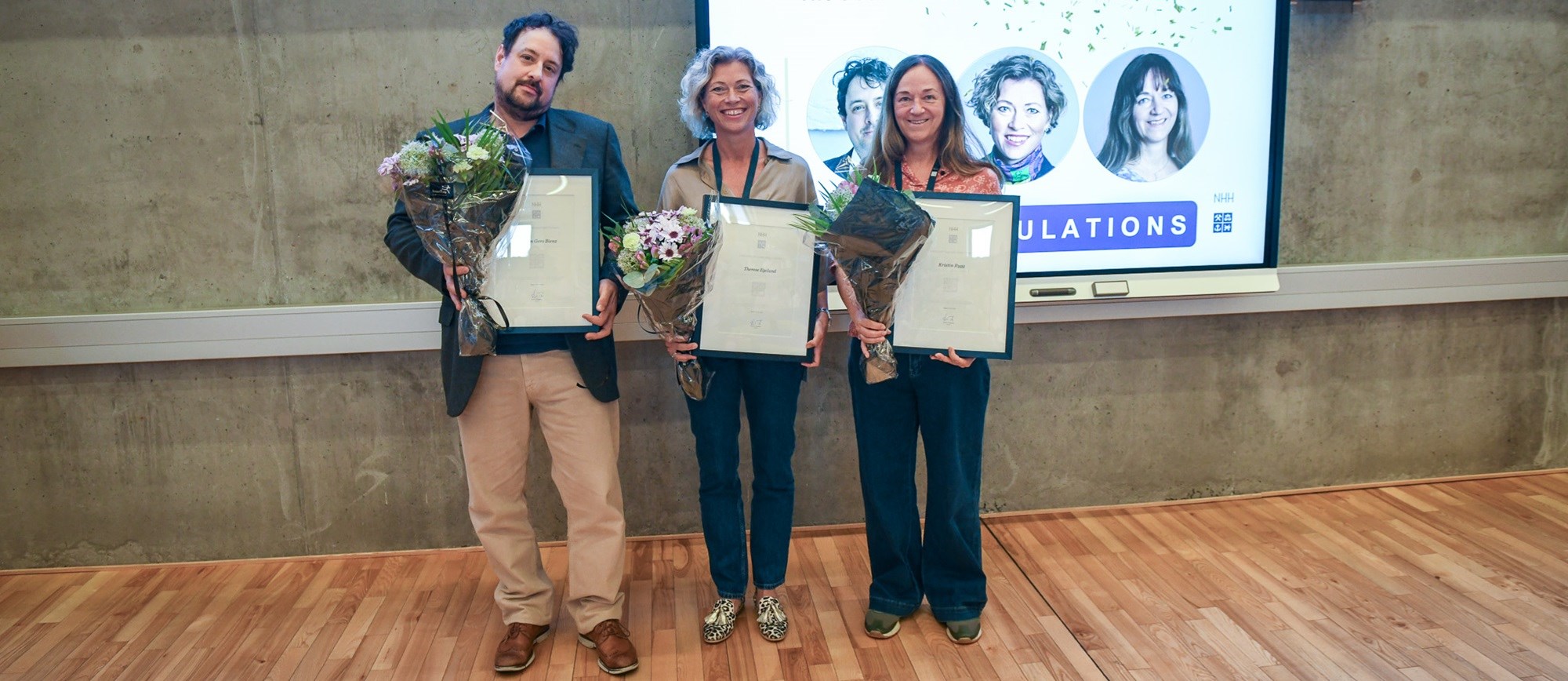 Associate Professor Carsten Bienz at the Department of Finance Professor Therese Egeland at the Department of Strategy and Management Associate Professor Kristin Rygg at the Department of Professional Communication and Intercultural Communication