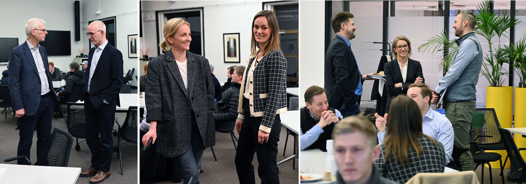 Øystein Thøgersen og Birger Vikøren møtte svært mange NHH alumn på ukens makro-treff i Oslo, blant andre Karine Haugseth og Ane Katrine, Kjell Jarle Furnes, Siv Emanuelsen og Eivind Andersen. Foto: Sigrid Folkestad