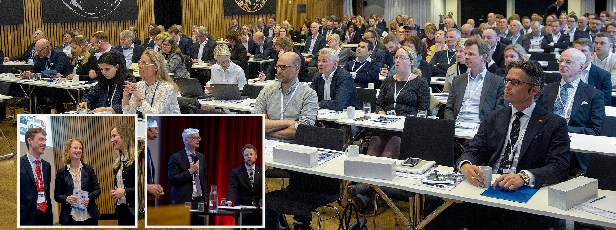 NHH Shippingkonferansen – LeaderShip 2018: Professor Roar O. Ådland fra NHH i samtale med CEO Hege Økland fra NCE Maritime CleanTech og Line S. Ulvesæter fra Wista. Panelrunde med Harald Solberg, administrerende direktør i Norges Rederiforbund, NHH-rektor Øystein Thøgersen og statsråd Torbjørn Røe Isaksen. Foto: Helge Skodvin