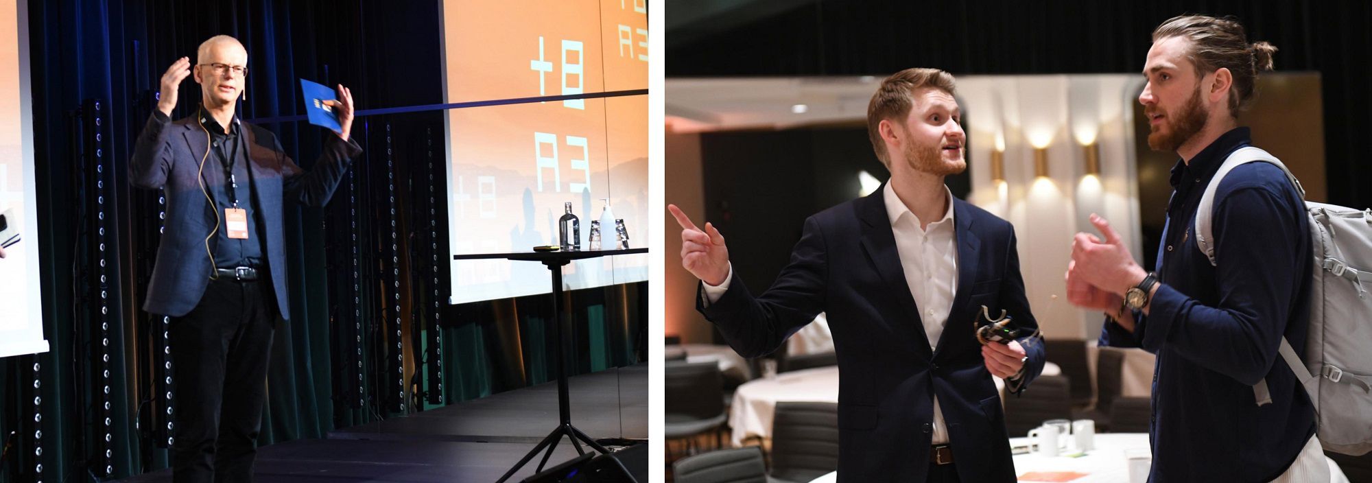 NHHs rektor Øystein Thøgersen og NHH-studentene Tobias D. Bergem og Alexander Muri – alle på The Change Conference i forrige uke, Bergen Entrepreneurship Academy sin konferanse om studententreprenørskap. 