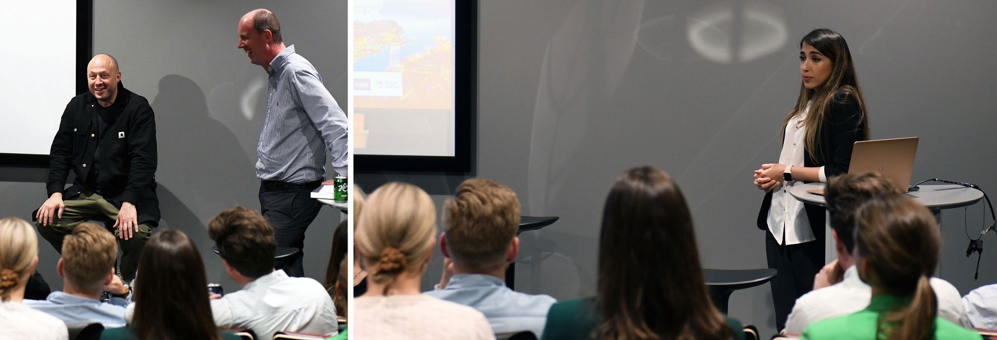 Stjernekokk og gründer Christopher Haatuft fortalte om sine erfaringer på veien til å satse på egne restauranter, i samtale med Pettersen. Hadis Heydarian fikk tre minutter på scenen til å pitche selskapet time2staff. 